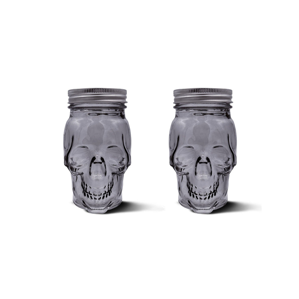 Skull Mason Jar with Lid, 4-Piece Set (2 skull Mason Jars & 2 Lids) 16oz, Smoke