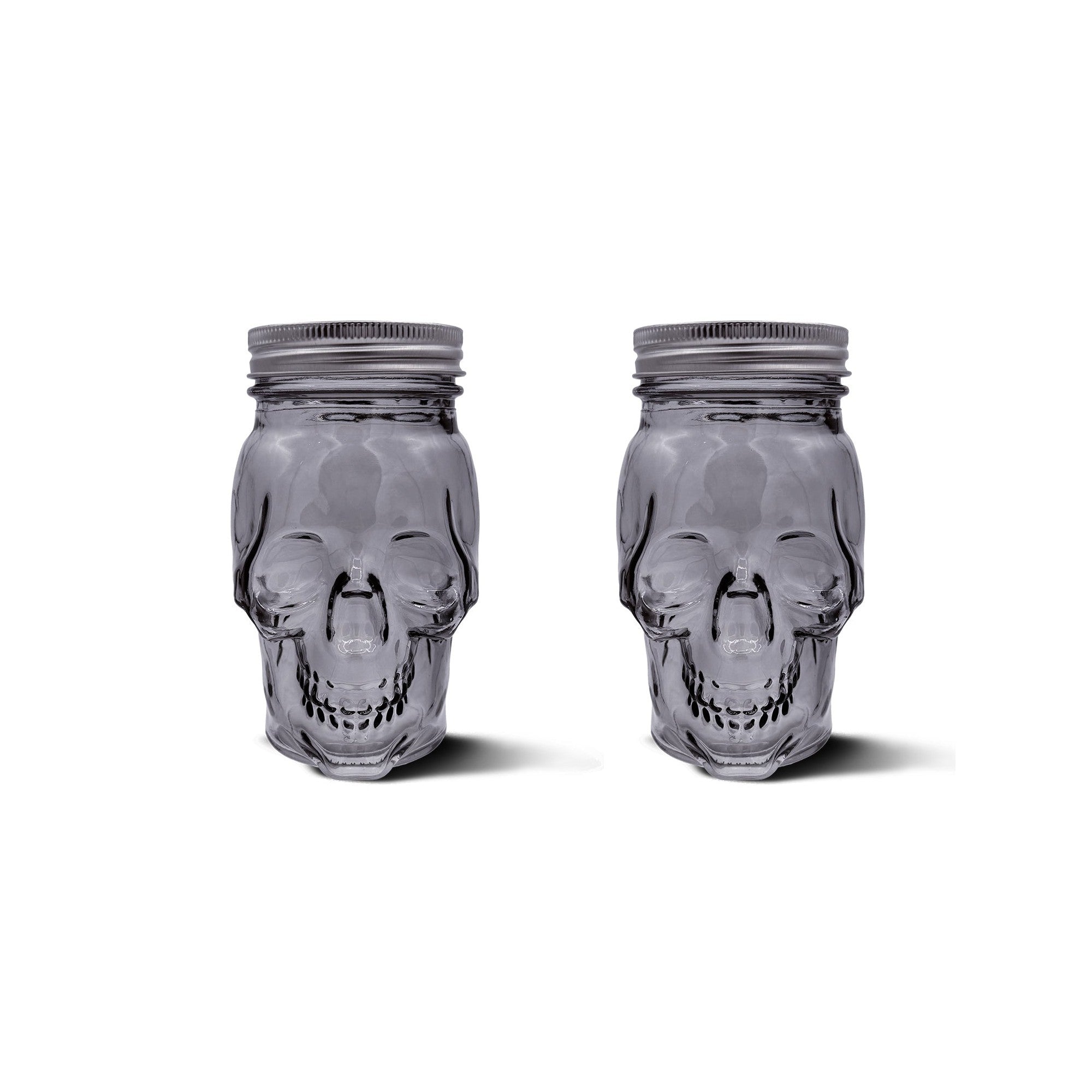 Skull Mason Jar with Lid, 4-Piece Set (2 skull Mason Jars & 2 Lids) 16oz, Smoke