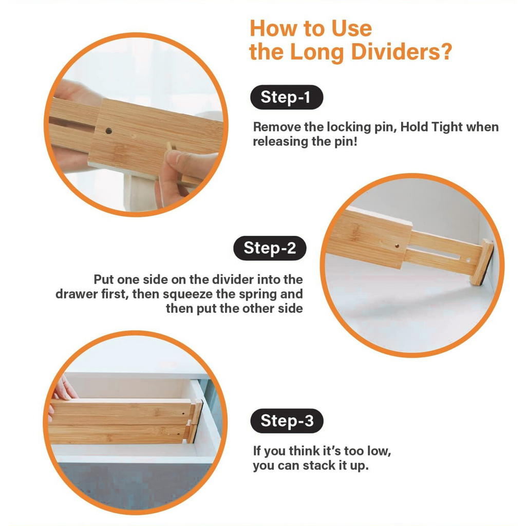 Bamboo Drawer Dividers Expandable - 4 Pack