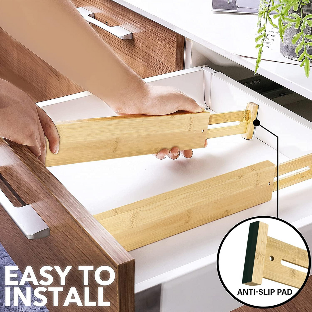 Bamboo Drawer Dividers Expandable - 4 Pack