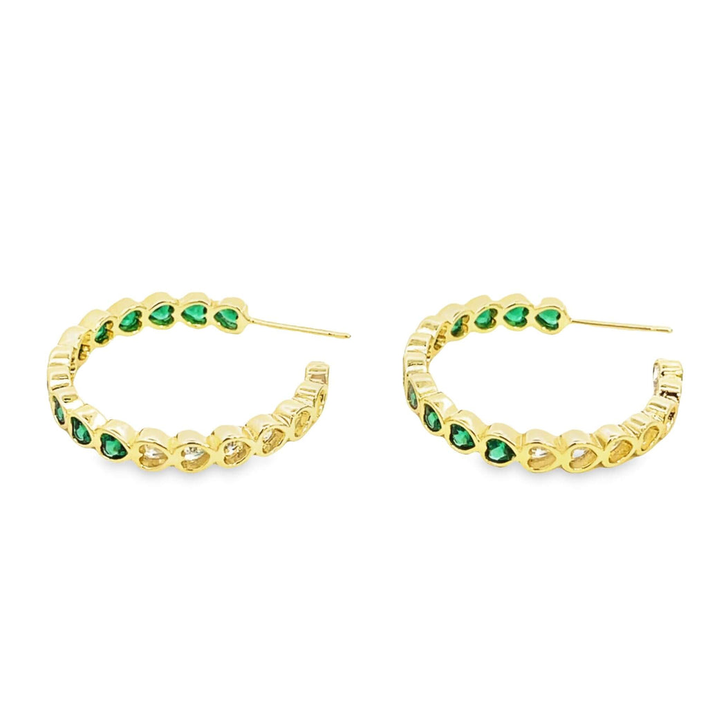 Part Colored CZ Heart Hoops (J315)