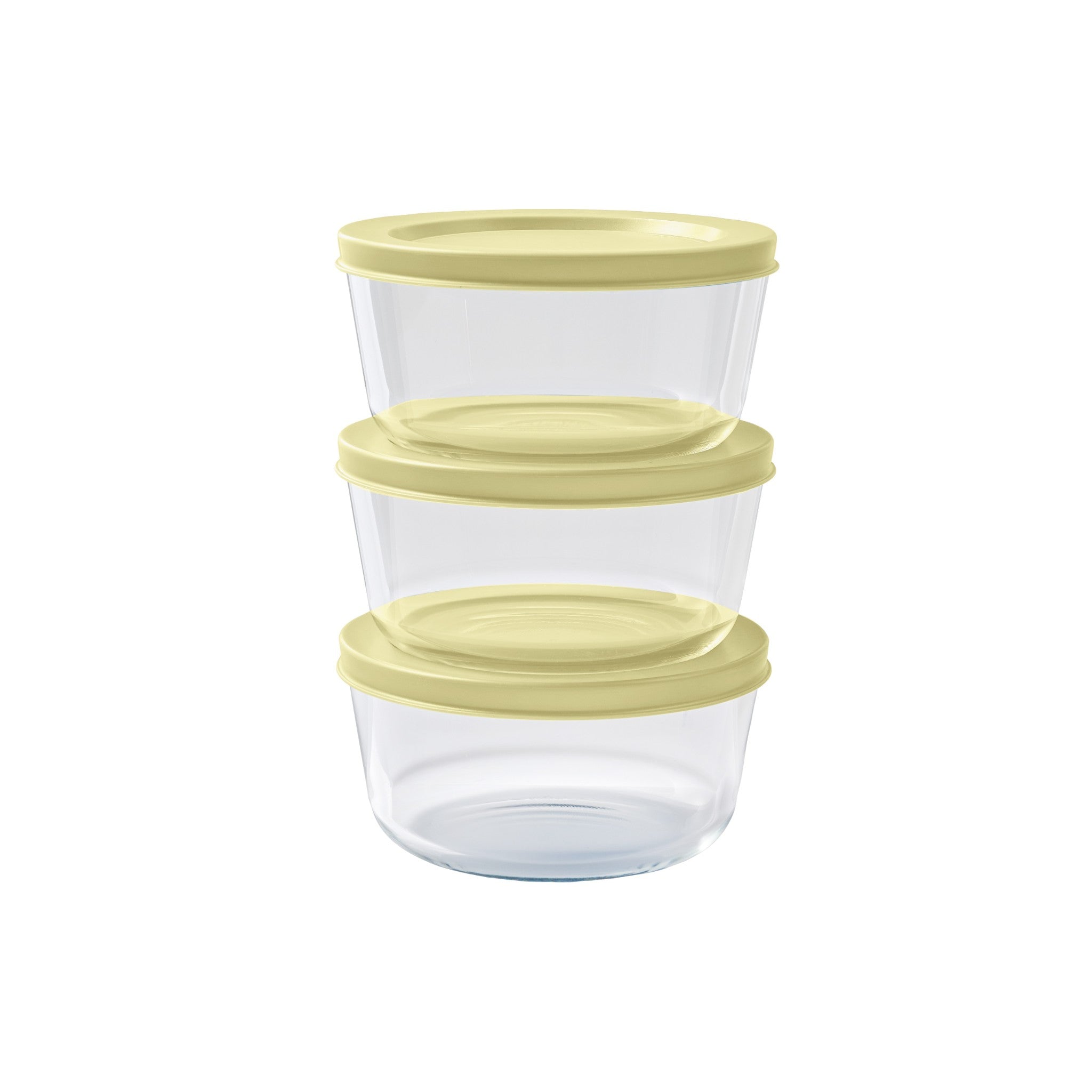 6 Piece Set (2 Cup / 16Oz) Round Glass Storage Containers With Lids, Sunlight Yellow