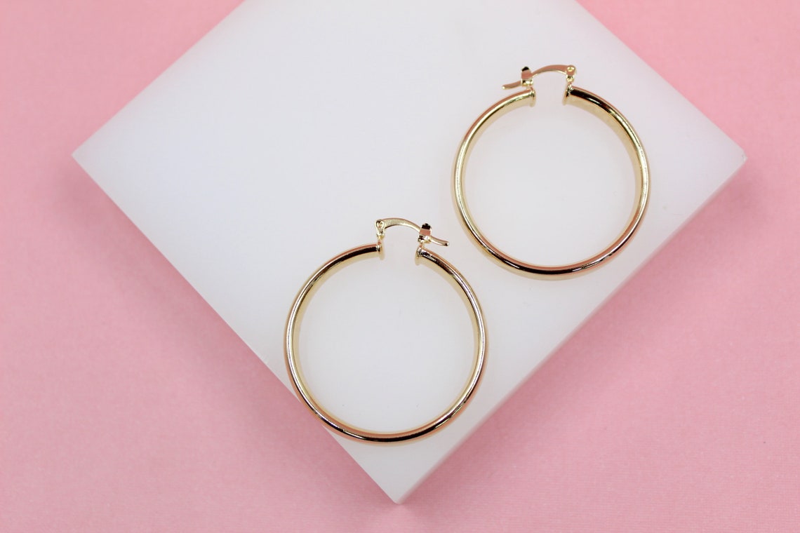 18K Gold Filled 6mm Thin Lever Back Hoop Earrings (J32)(J34)