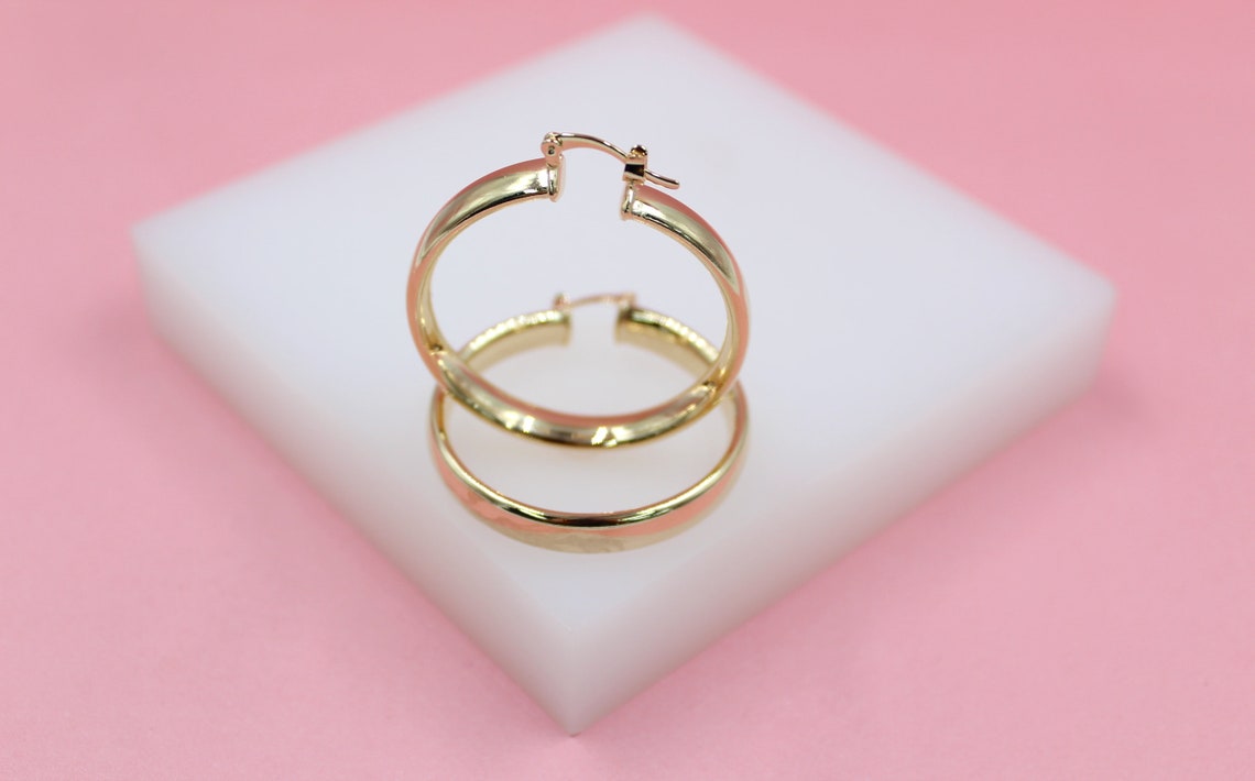 18K Gold Filled 6mm Thin Lever Back Hoop Earrings (J32)(J34)