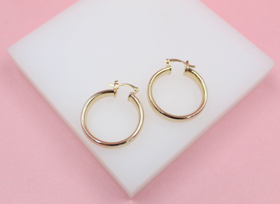 18K Gold Filled 6mm Thin Lever Back Hoop Earrings (J32)(J34)