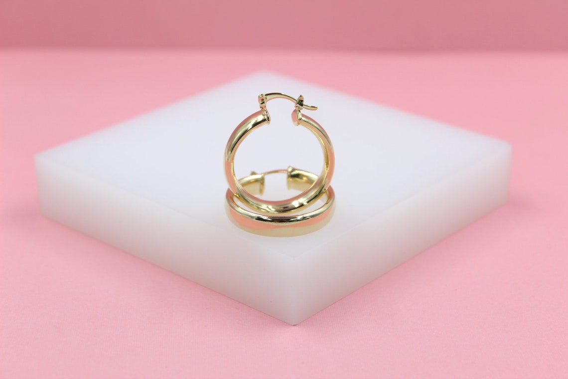 18K Gold Filled 6mm Thin Lever Back Hoop Earrings (J32)(J34)