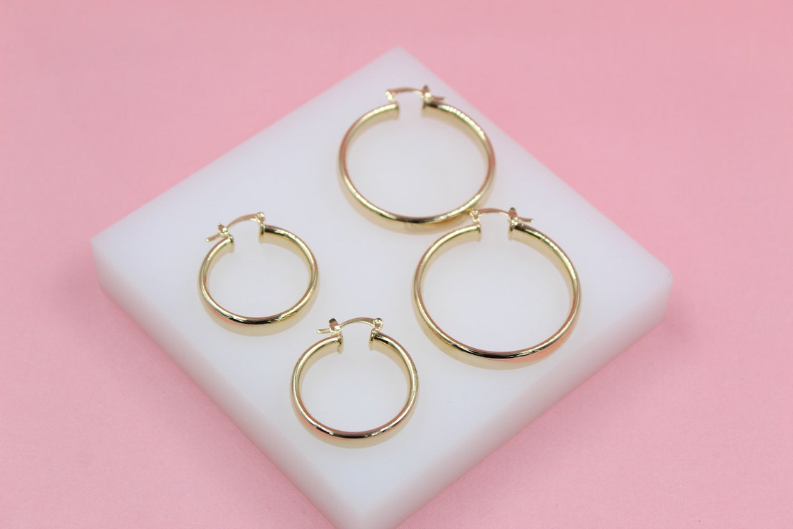 18K Gold Filled 6mm Thin Lever Back Hoop Earrings (J32)(J34)