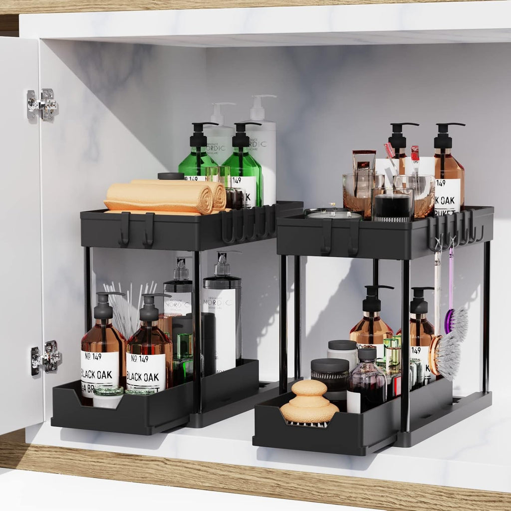 2 Pack Under Sink Organiser 2 Tier Sliding Drawer Storage