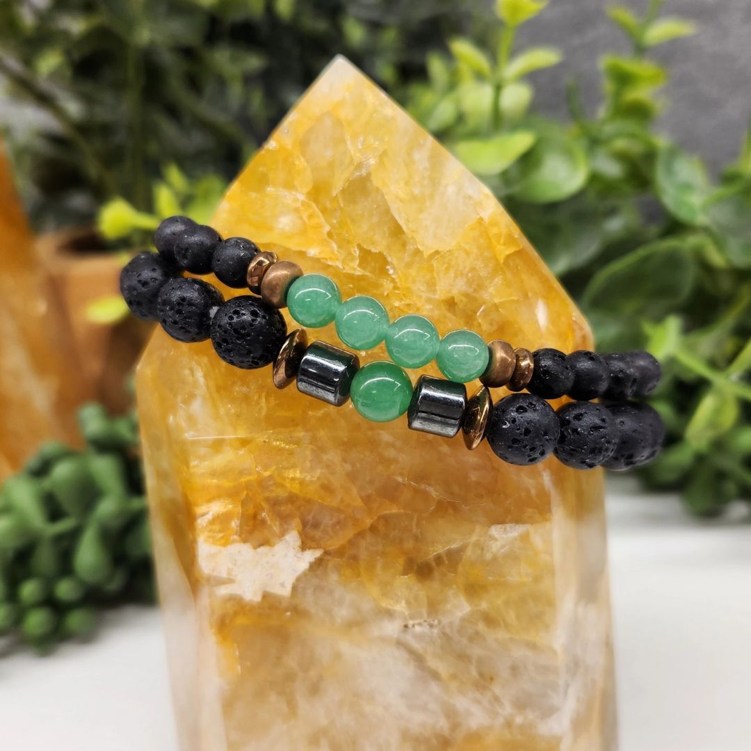 Crystal Black Lava Two Beaded Bracelet Sets
