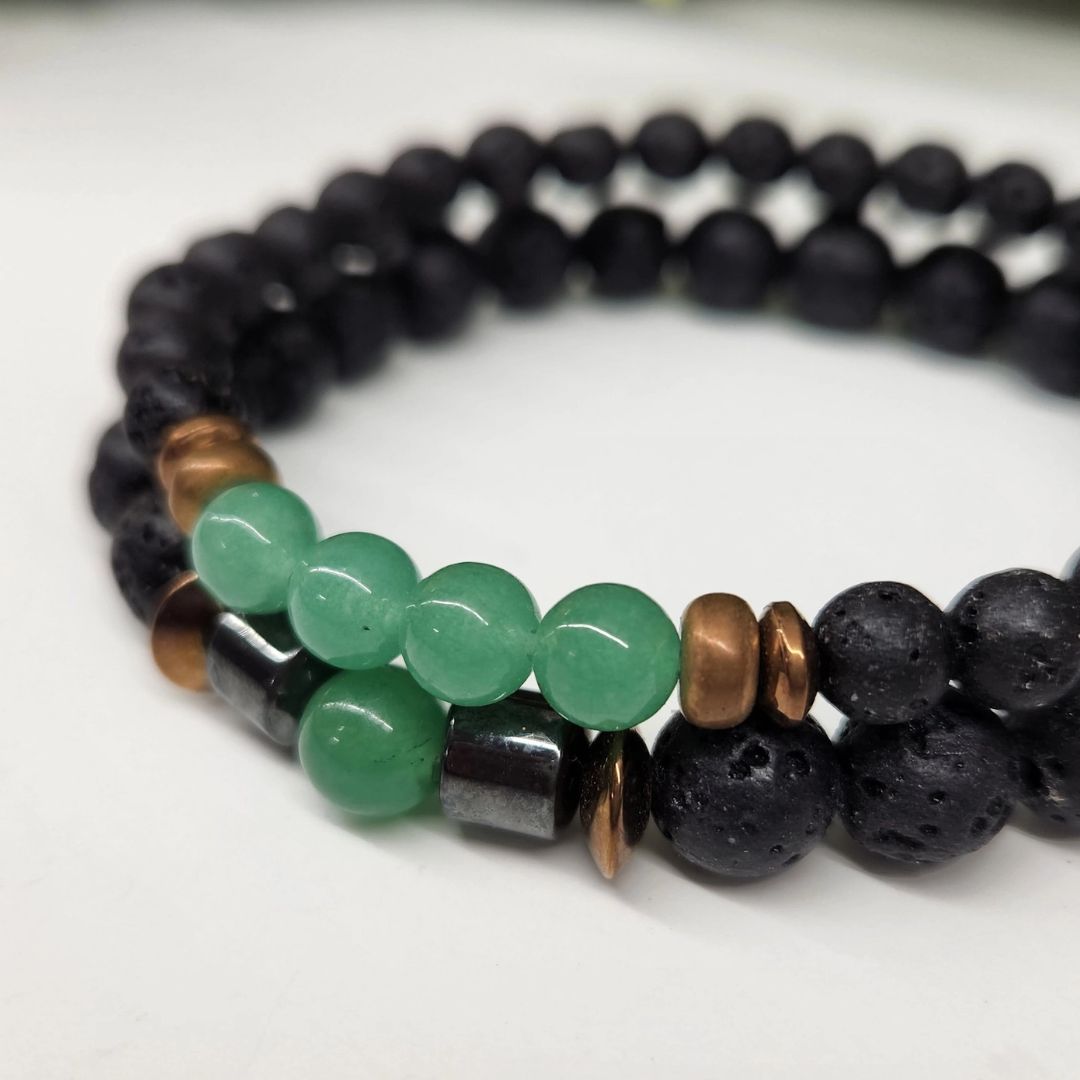 Crystal Black Lava Two Beaded Bracelet Sets