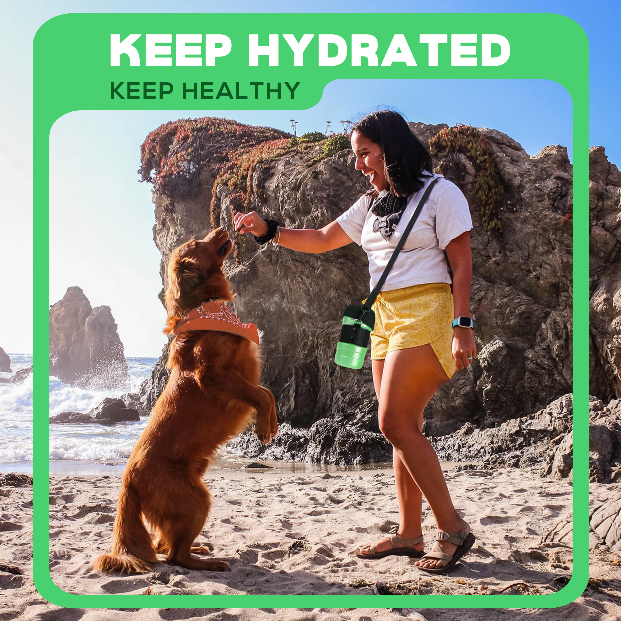 28oz Portable Dog Water Bottle Dispenser-3Gen-Green