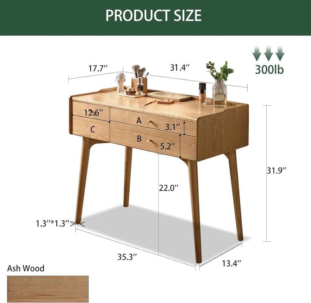 Solid Wood Vanity Desk Drawer Dividers 32 Inches Height