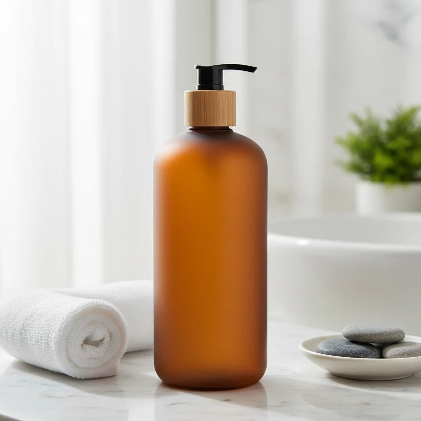 Amber Frost Pump Bottle – 500 ml Refillable Dispenser