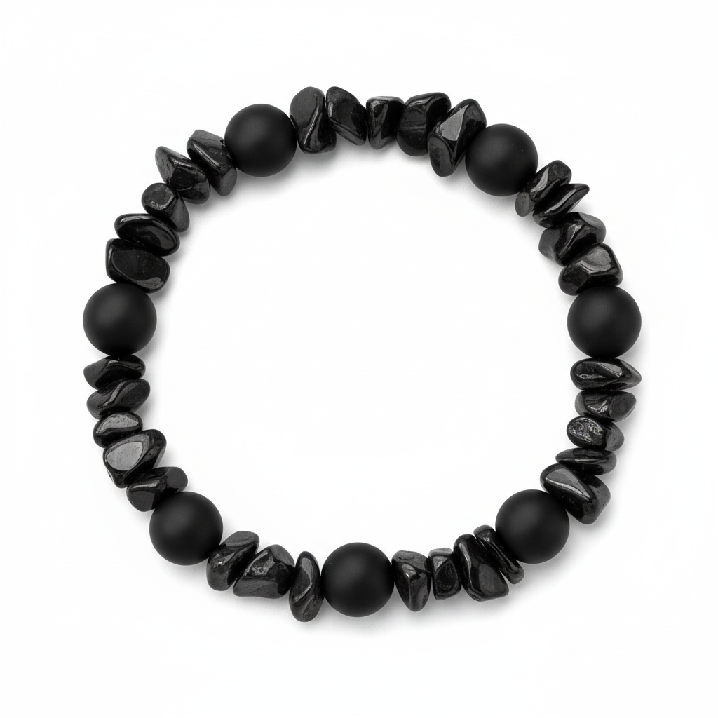 Black Onyx and black chip stone Bead Bracelet