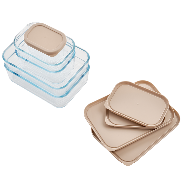 Container Culture 4-Piece Airtight Glass Food Storage Containers with Lids, 2 x 57.5oz - Cashew Cream