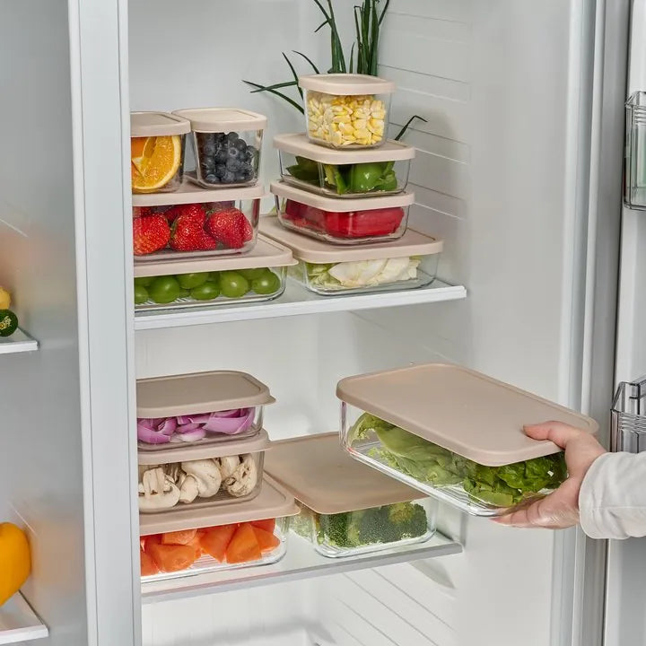 Container Culture 12-Piece Airtight Glass Food Storage Containers with Lids, 6 x 25.4oz - Cashew Cream