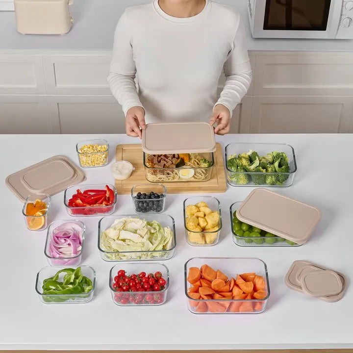 Container Culture 12-Piece Airtight Glass Food Storage Containers with Lids, 6 x 25.4oz - Cashew Cream