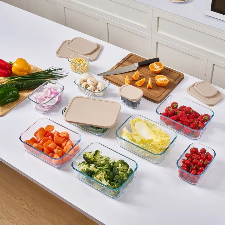 Container Culture 12-Piece Airtight Glass Food Storage Containers with Lids, 6 x 25.4oz - Cashew Cream