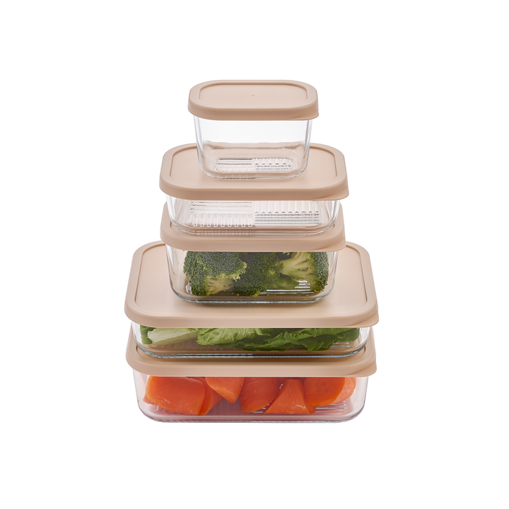 Container Culture 4-Piece Airtight Glass Food Storage Containers with Lids, 2 x 57.5oz - Cashew Cream
