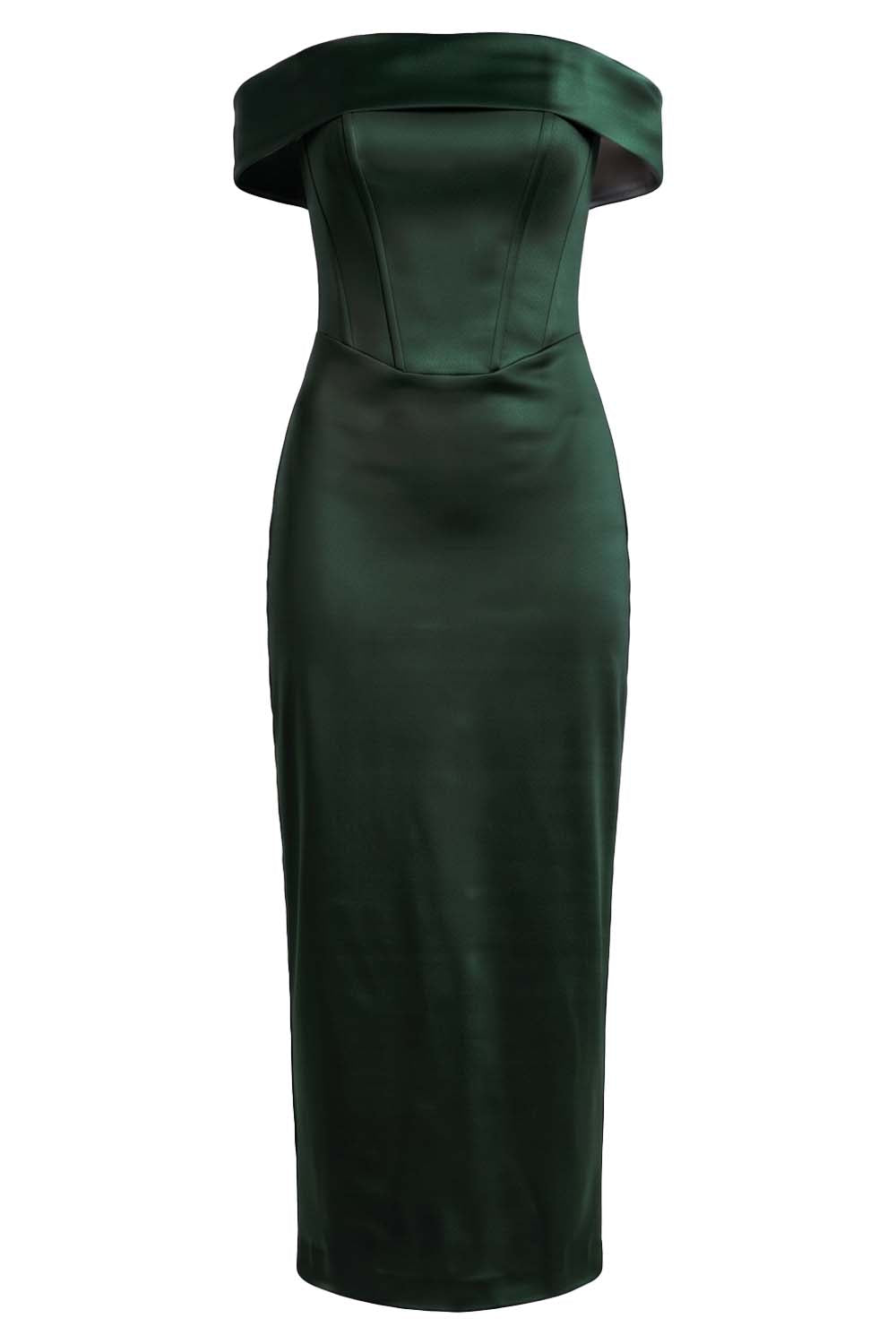 CELESTINE Strapless Column Evening Dress - Deep Forest Green