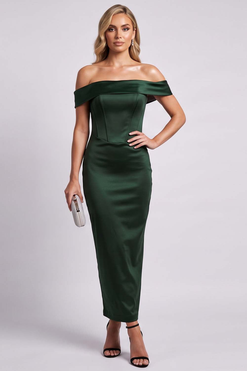 CELESTINE Strapless Column Evening Dress - Deep Forest Green