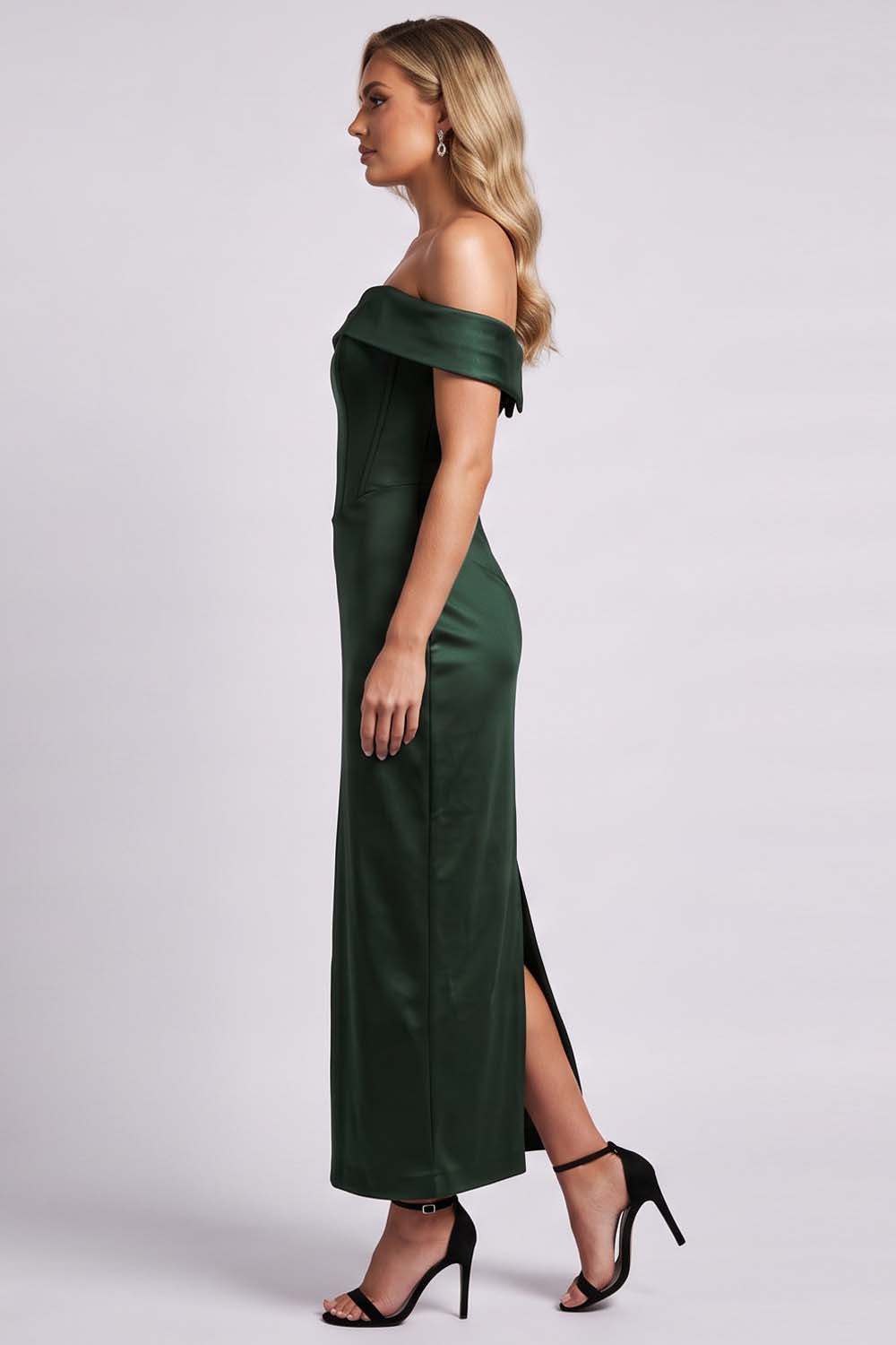 CELESTINE Strapless Column Evening Dress - Deep Forest Green