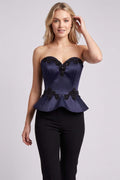ODETTE Beaded Peplum Overbust Corset — Navy