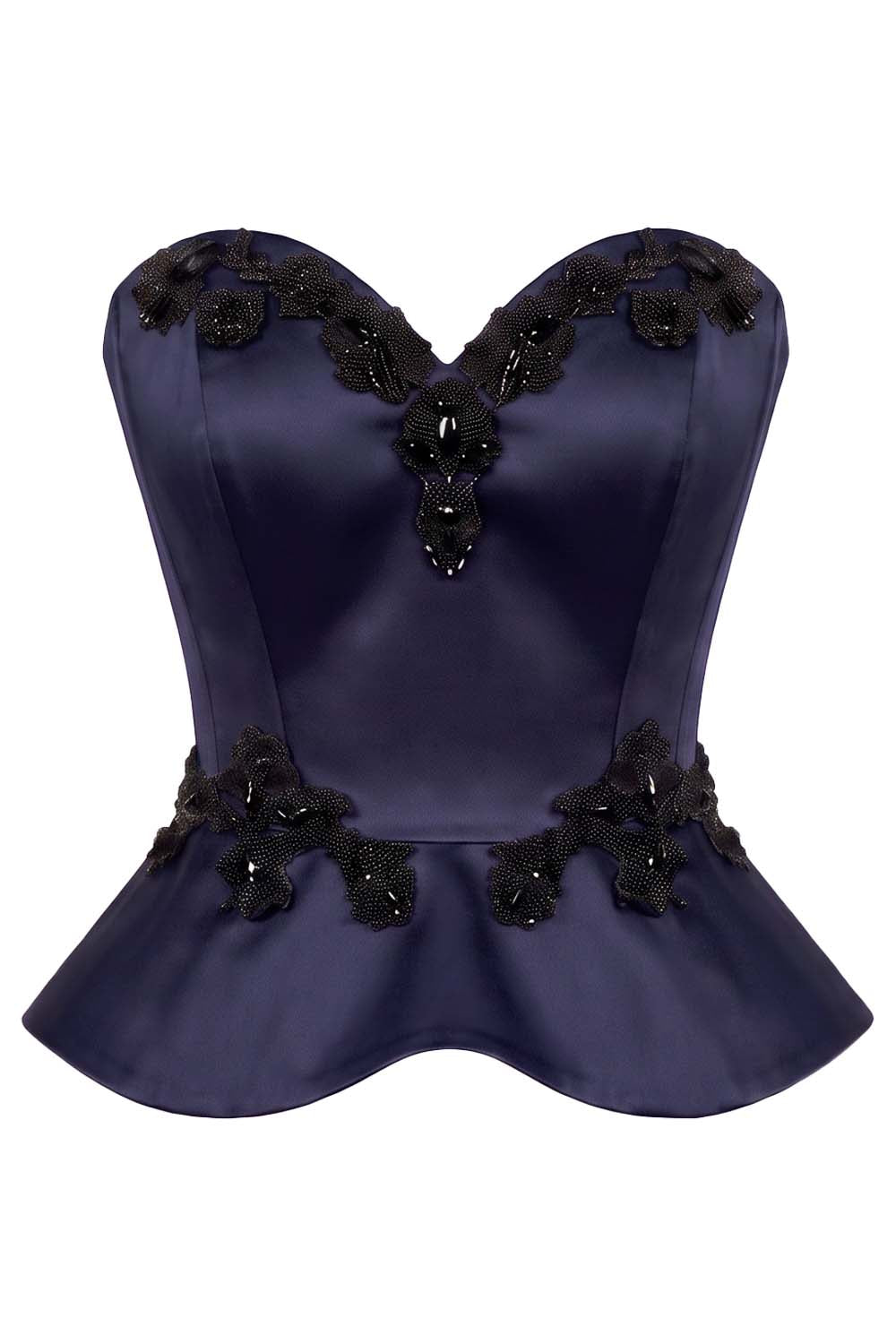 ODETTE Beaded Peplum Overbust Corset — Navy
