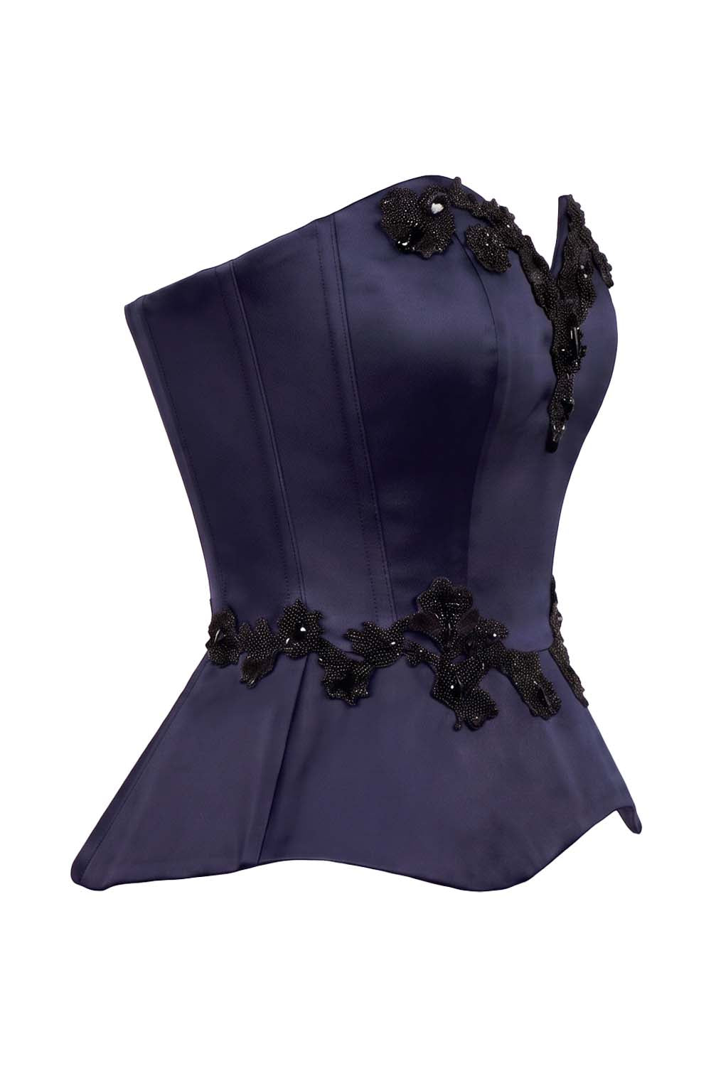 ODETTE Beaded Peplum Overbust Corset — Navy