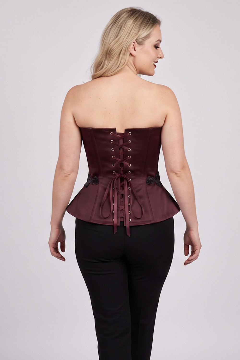 ODETTE Beaded Peplum Overbust Corset — Maroon