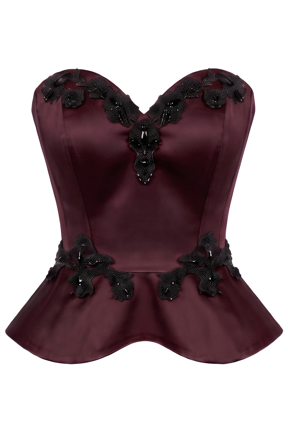 ODETTE Beaded Peplum Overbust Corset — Maroon