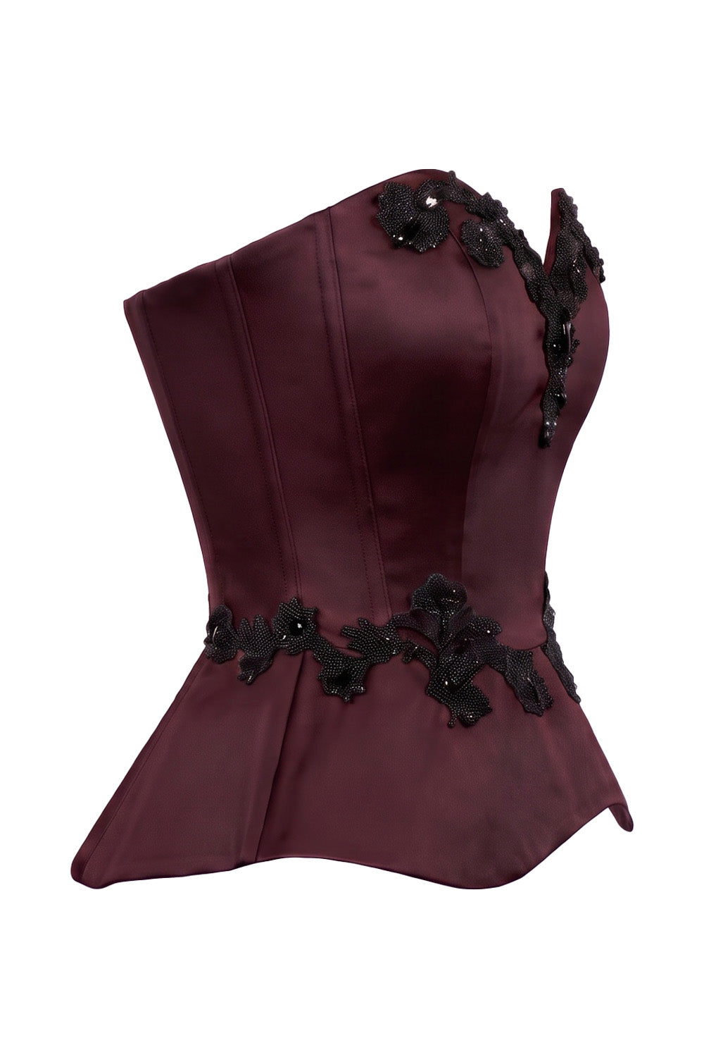 ODETTE Beaded Peplum Overbust Corset — Maroon