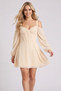 SYLVIE Georgette Cold Shoulder Corset Mini Dress - Cream