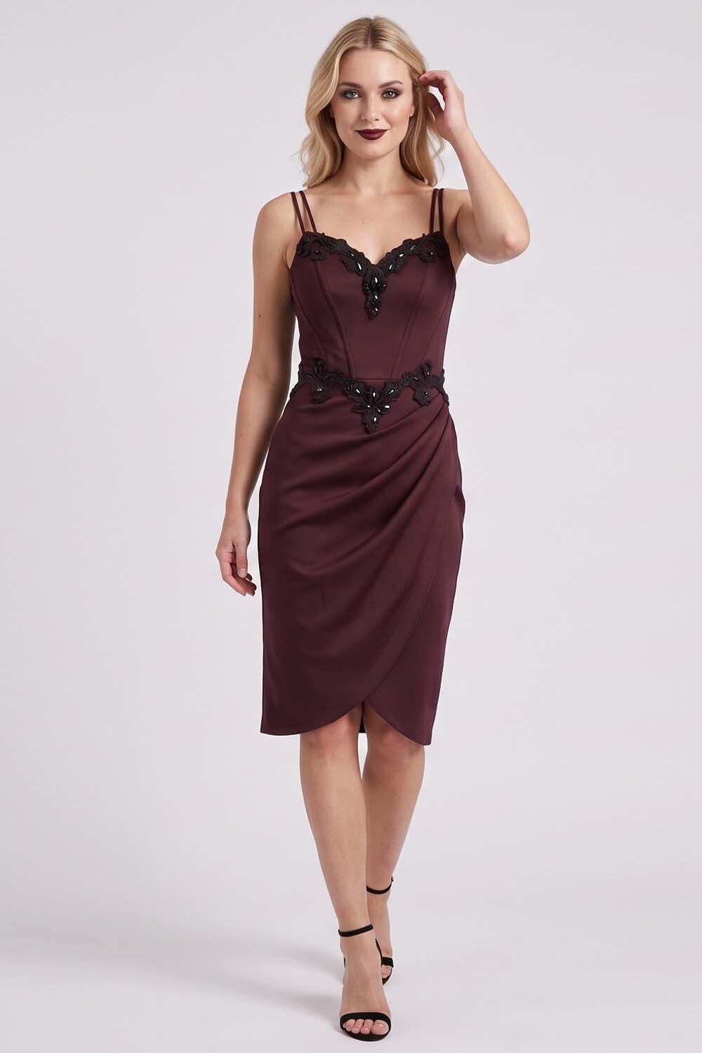 ODILE Beaded Corset Dress - Dark Maroon