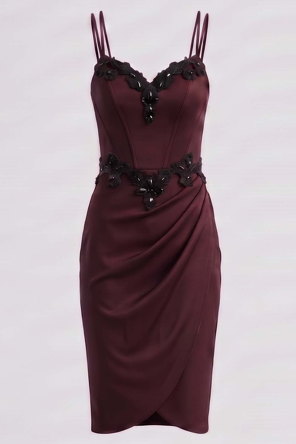 ODILE Beaded Corset Dress - Dark Maroon