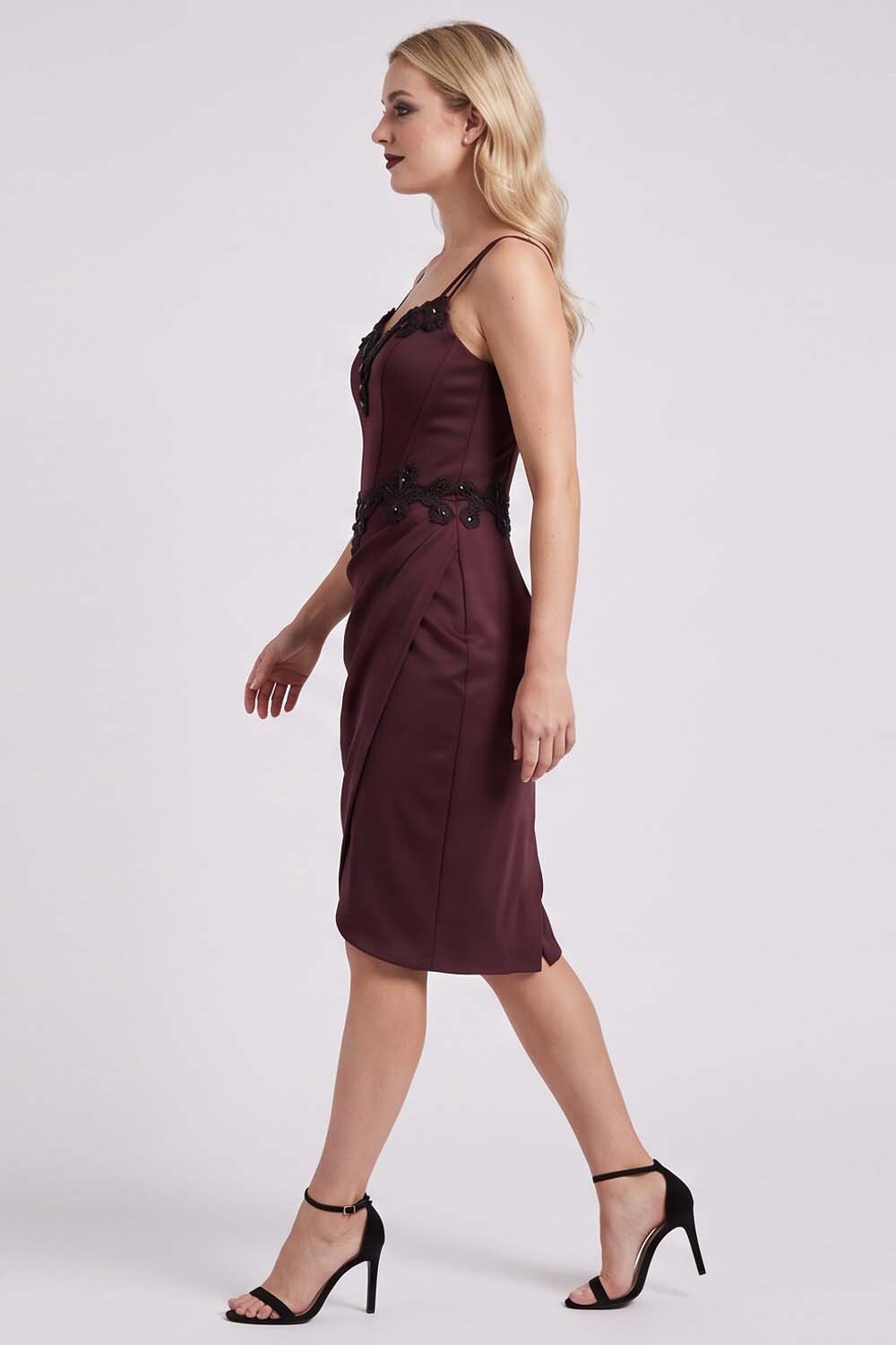 ODILE Beaded Corset Dress - Dark Maroon