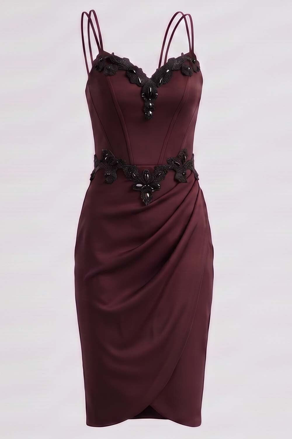 ODILE Beaded Corset Dress - Dark Maroon