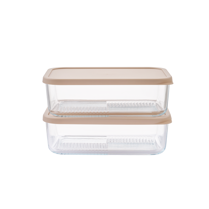 Container Culture 4-Piece Airtight Glass Food Storage Containers with Lids, 2 x 57.5oz - Cashew Cream