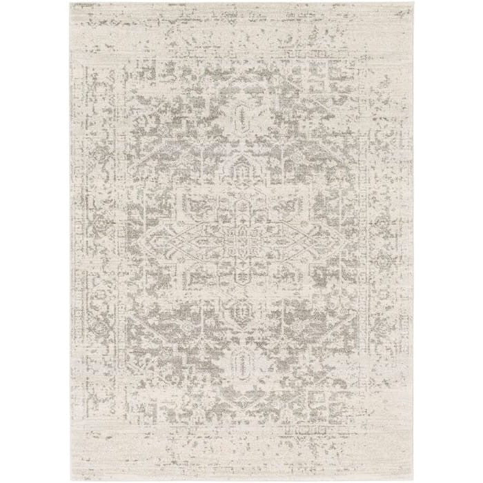 3' x 5' Distressed Oriental Area Rug in Light Grey / Beige
