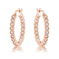 Rose Gold Plated Dotted Clear CZ Round Bezel Hoop Earrings