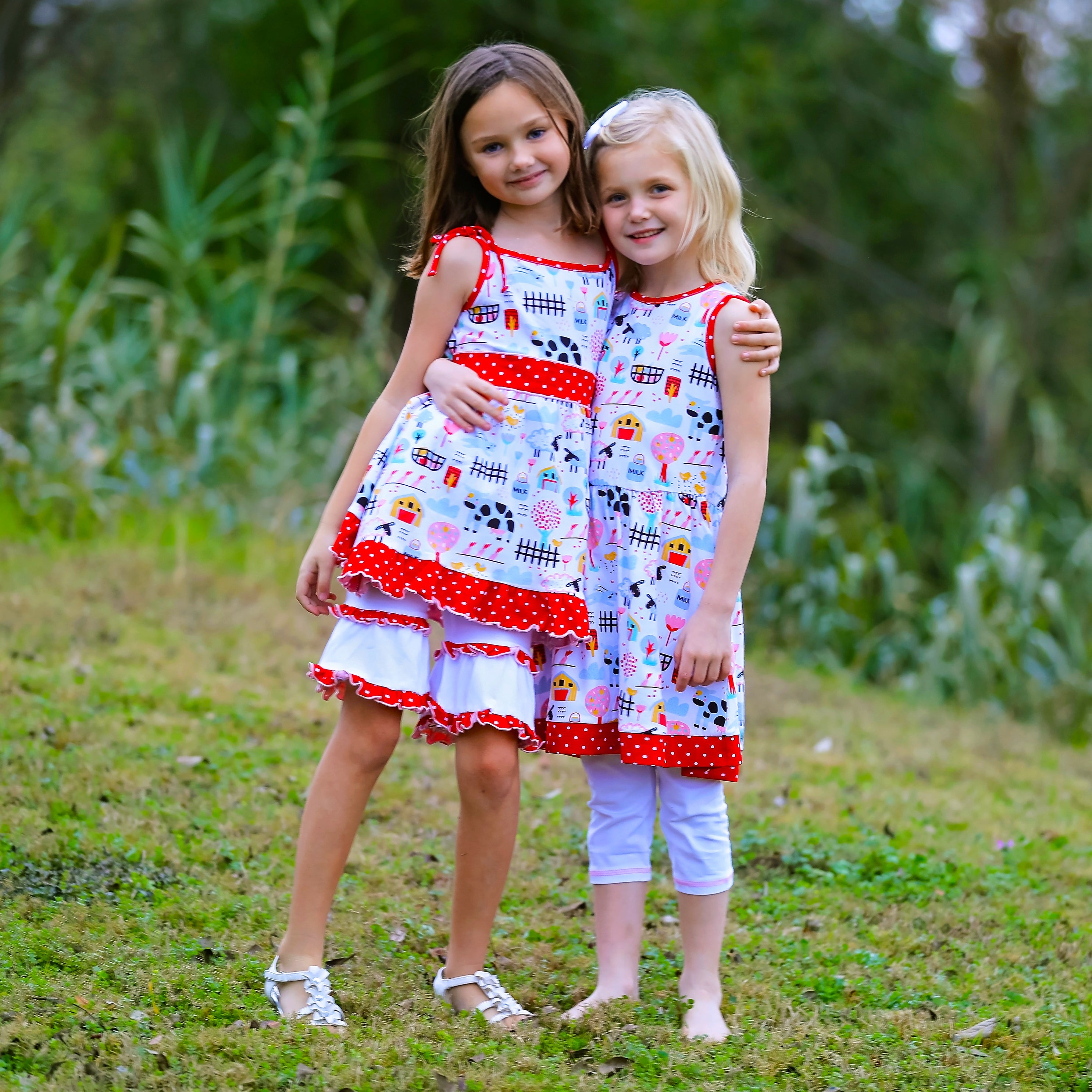 AnnLoren Little & Big Girls Farm Animals Dress and Capri Ruffle Leggings Outfit