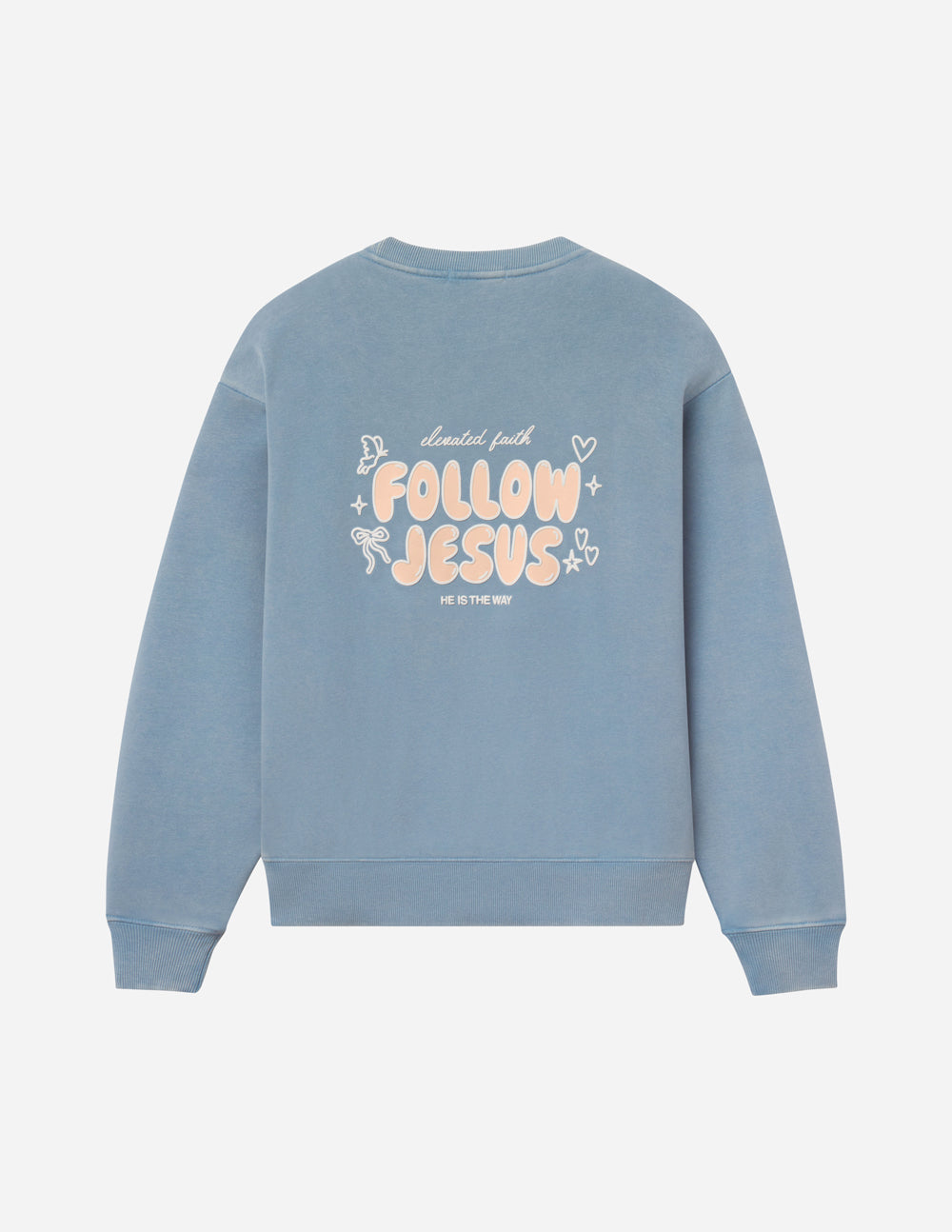 Spread Love – Follow Jesus Unisex Crewneck | Garment Dyed | 70% Cotton | Bluebell