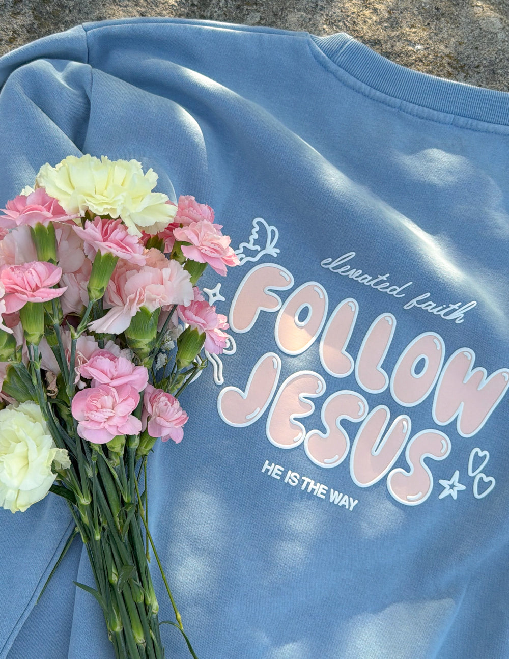 Spread Love – Follow Jesus Unisex Crewneck | Garment Dyed | 70% Cotton | Bluebell