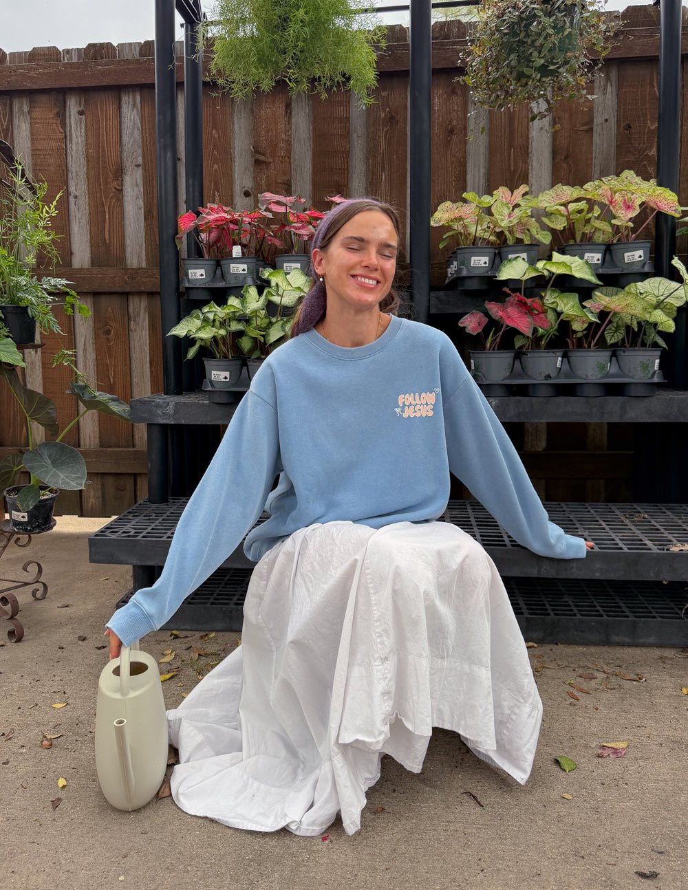 Spread Love – Follow Jesus Unisex Crewneck | Garment Dyed | 70% Cotton | Bluebell