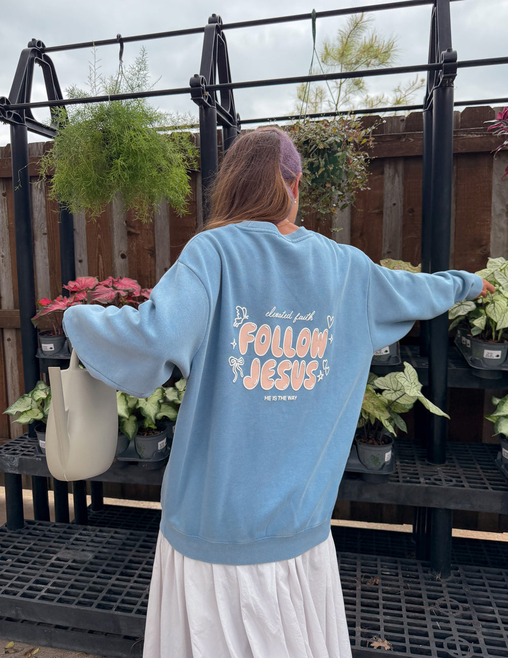 Spread Love – Follow Jesus Unisex Crewneck | Garment Dyed | 70% Cotton | Bluebell