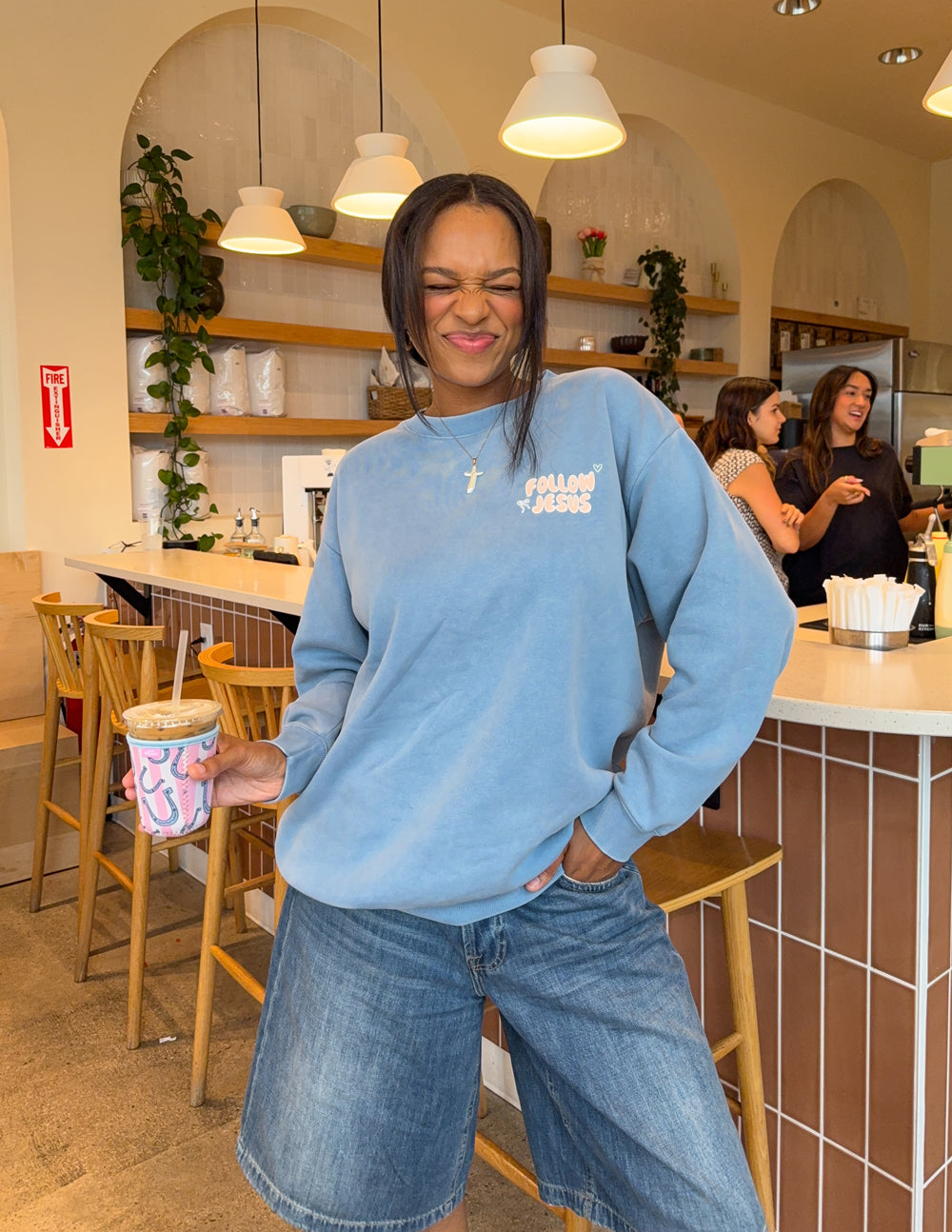 Spread Love – Follow Jesus Unisex Crewneck | Garment Dyed | 70% Cotton | Bluebell
