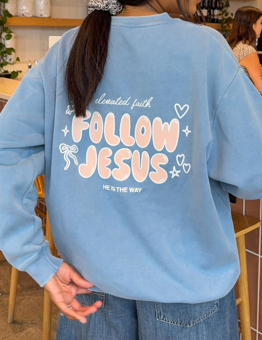 Spread Love – Follow Jesus Unisex Crewneck | Garment Dyed | 70% Cotton | Bluebell