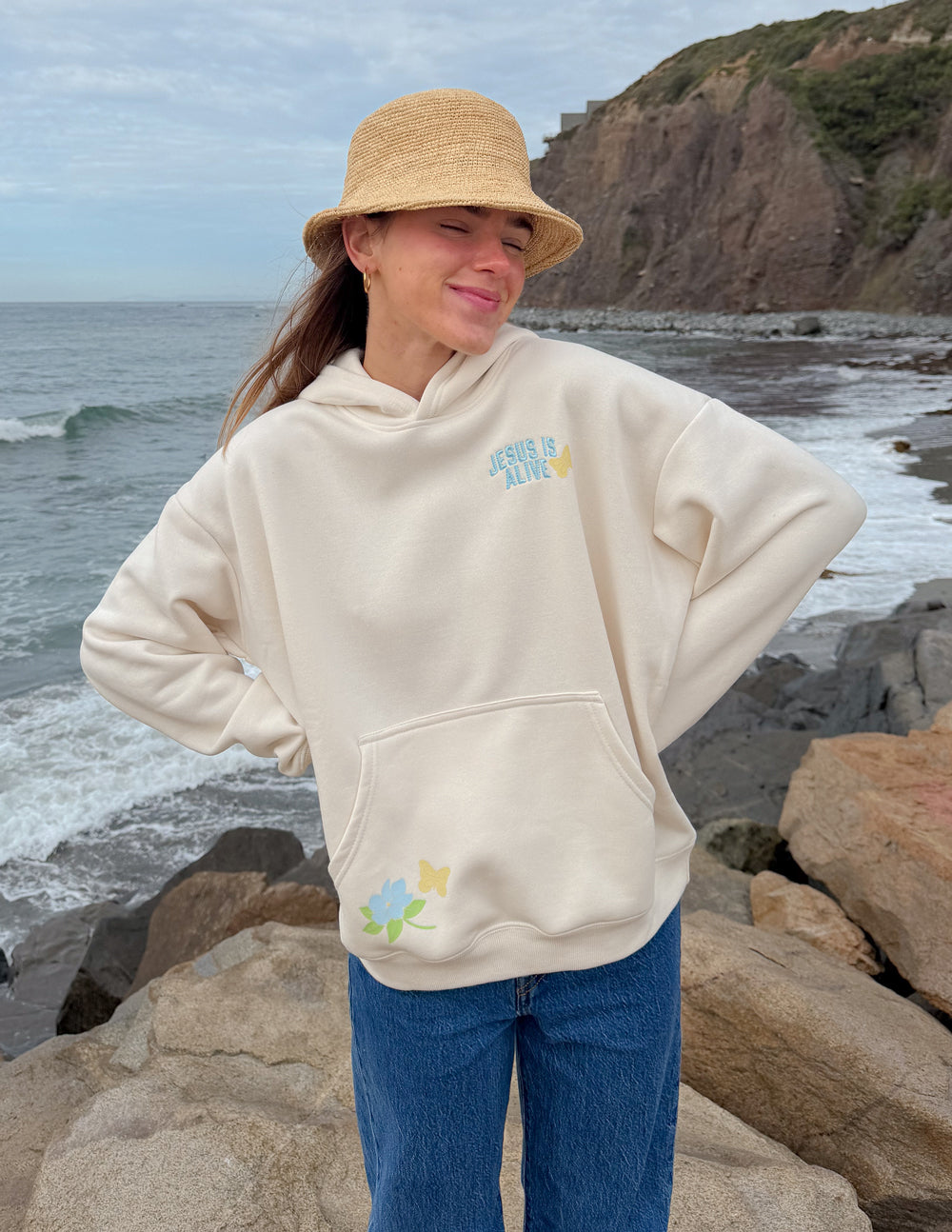 Spread Love – Jesus Is Alive Unisex Hoodie | Embroidered | 70% Cotton | Nimbus Cloud