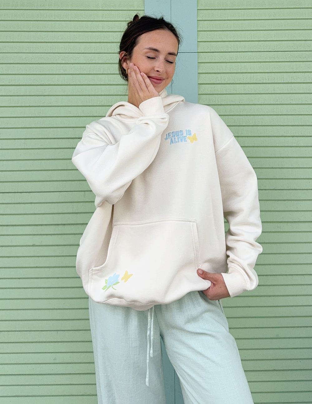 Spread Love – Jesus Is Alive Unisex Hoodie | Embroidered | 70% Cotton | Nimbus Cloud