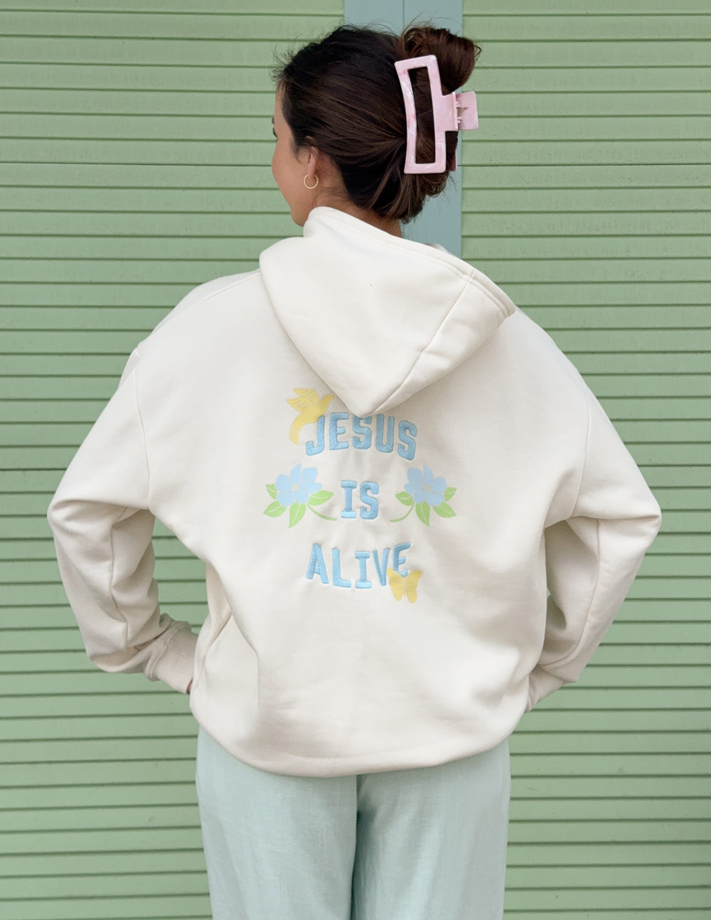 Spread Love – Jesus Is Alive Unisex Hoodie | Embroidered | 70% Cotton | Nimbus Cloud